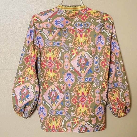 Zara Boho Printed Colorful Embroidered V-Neck Blouse - Size Medium - Picture 4 of 6